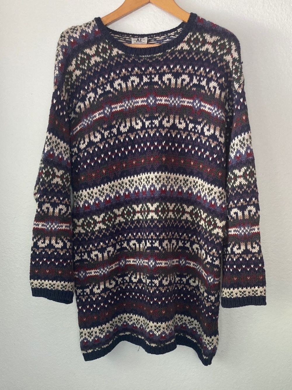 American Eagle Vintage 90s Fair Isle Chunky Heavy Knit Sweater Large